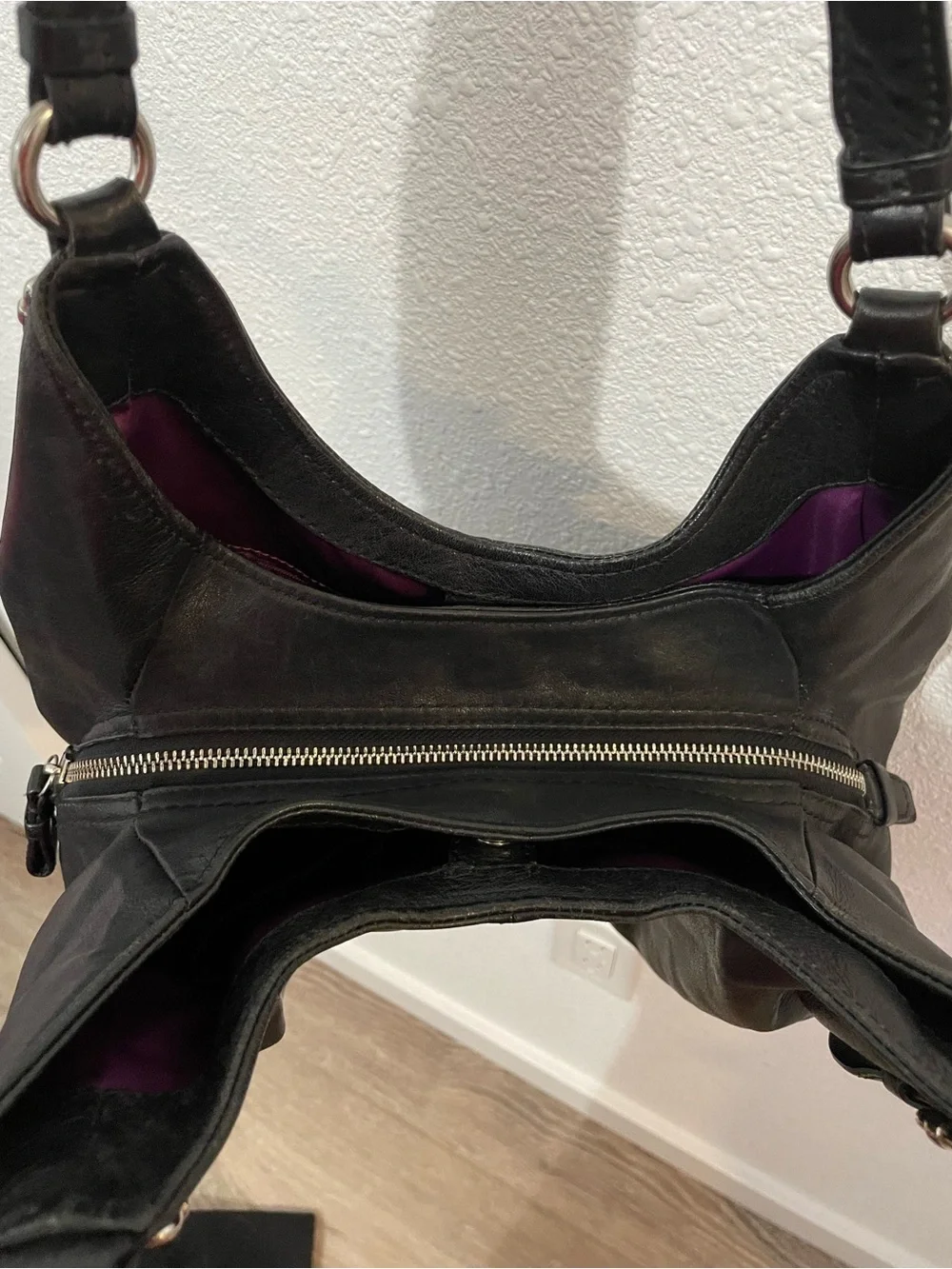 Vintage COACH Madison Maggie Black Leather Hobo Bag 3 Compartment